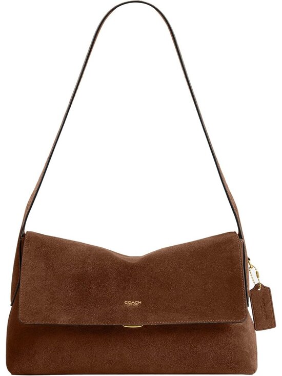 Handbags - Women's Carmel Suede Grain Leather Push-lock ZIP Pocket Chelsea Shoulder Bag